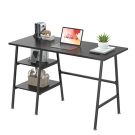 VECELO 43.1 Inch Computer Desk Home Office Black Study Desk Work Office Table with Shelves Wooden Desk for Bedroom