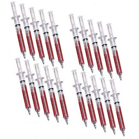Novelty Nurse 20 fake 'Blood' Syringe Pens Black Ink Bulk Value Pack with Refills