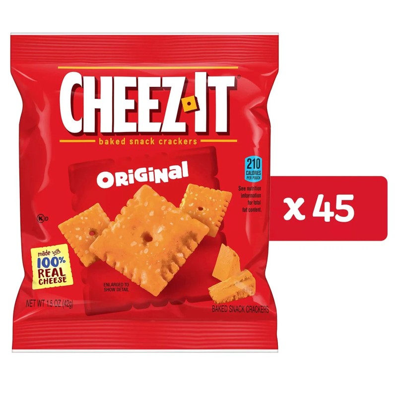 Cheez-It Original Baked Snack Crackers 1.5 oz Bags, 45 Pack