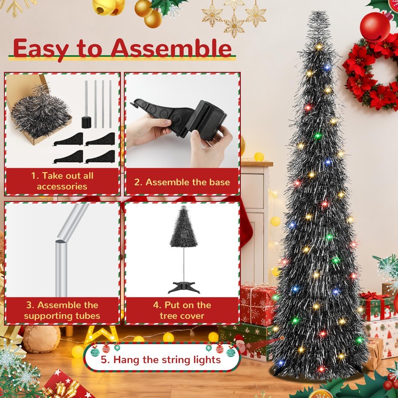 5FT Pop Up Christmas Tree with 90 LED Lights, Collapsible