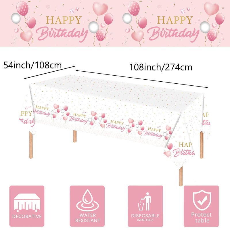 POPOYU Happy Birthday Tablecloth, Table Cloth Party Disposable for Girls