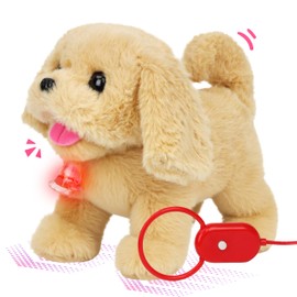Easfan Electric Walking Brown Dog Plush Leash Puppy Toy Interactive Plush Toy with Remote Control Leash Christmas Birthday Gifts for Kids Toddlers