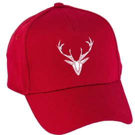 Hippowarehouse Geometric Stag Baseball Cap hat Premium Printed 5 Panel OneSize Adults Classic Red