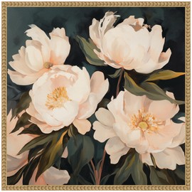 Kate and Laurel Sylvie Beautiful Painterly Floral Bouquets 2 Framed Canvas Wall Art by The Creative Bunch Studio 22 x 22 Beaded Natural, Traditional, Flowers, Still Life, Nature Decor, Living Room