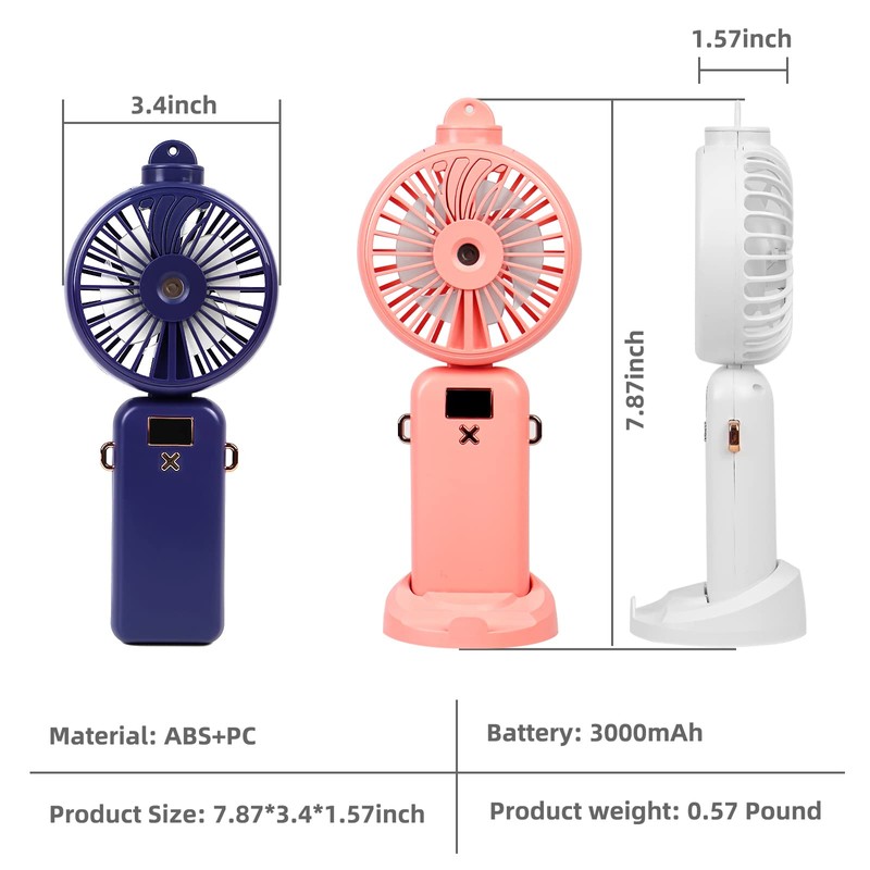 Portable Handheld Misting Fan,Rechargeable Travel Mister Fan, 3000mAh Battery Operated