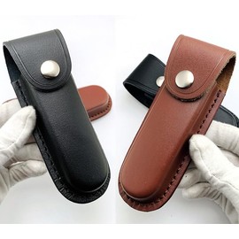 Jingelmall Pocket Knife Sheath Black Genuine Leather Belt Case Universal Folding Pocket Knife with Belt Loop Pouch Fits Any 4" Folding Pocket Knife