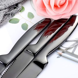 DOCBLACK Stainless Steel Steak Knives set of 8 Serrated Steak Knife Sets with Sharp Blade, 8.66 Inches(22 CM) Silverware Cutlery Table Knives for Steak (Black)
