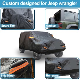 Gorniloxam for Jeep Wrangler Cover 4 Door Waterproof, Windproof, UV-Resistant, Dustproof, and Outdoor-Ready - Fits 2007-2021 Unlimited Sport/Sahara/Rubicon JK JL. (Pu2000mm and UPF50+)(Black)