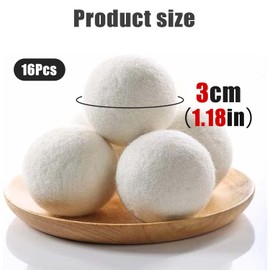 Pack of 16 Dryer Balls, 100% Natural Sheep Dryer Balls for Down Jackets, Dryer Balls, Dryer Balls for Tumble Dryers, Reusable, Laundry to Reduce Drying Time