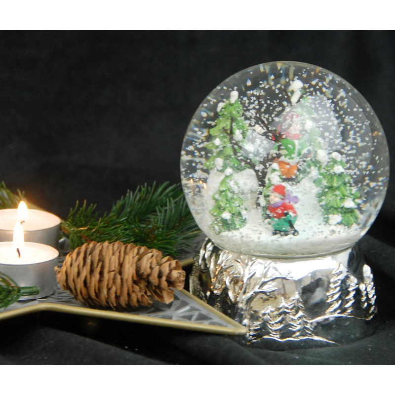 Snow Globe Skier Winter Sports on Base Landscape Silver Music