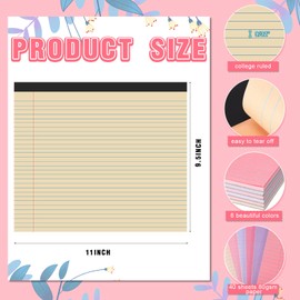 Lincia 11" x 9.5" Legal Pads College Ruled Notepad Landscape Notebook Horizontal Lined Notebook 80 Gsm Assorted Colors Paper Pastel Writing Pads for School Office, 40 Sheet(Happiness Color,6 Pcs)