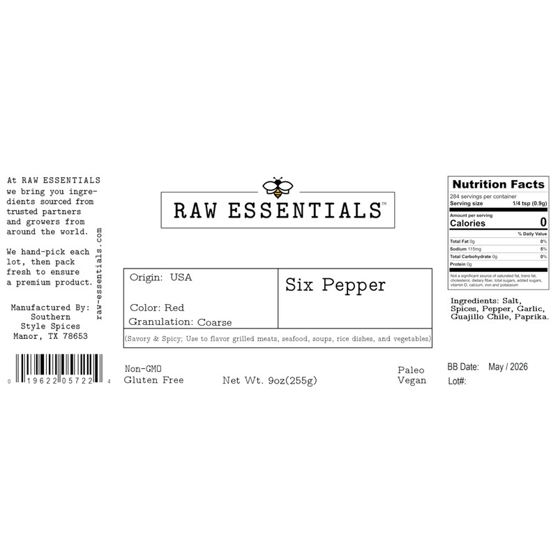 Raw Essentials Six Pepper Blend – Spicy & Savory Seasoning
