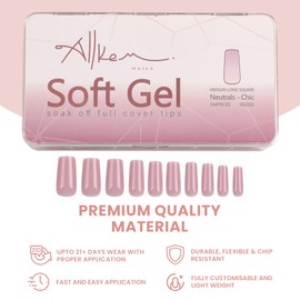 Allkem Soft Gel Nail Tips - Medium Long Square Nail Extensions - 12 Sizes Extra Extra Long Full Cover Nails - Neutrals - Chic (504 Pieces)