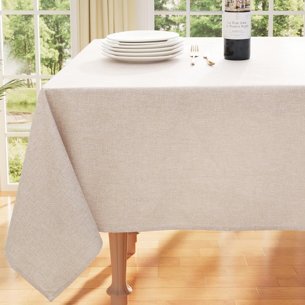 Smiry Rectangle Faux Linen Table Cloth, Waterproof Burlap Fabric Tablecloth,