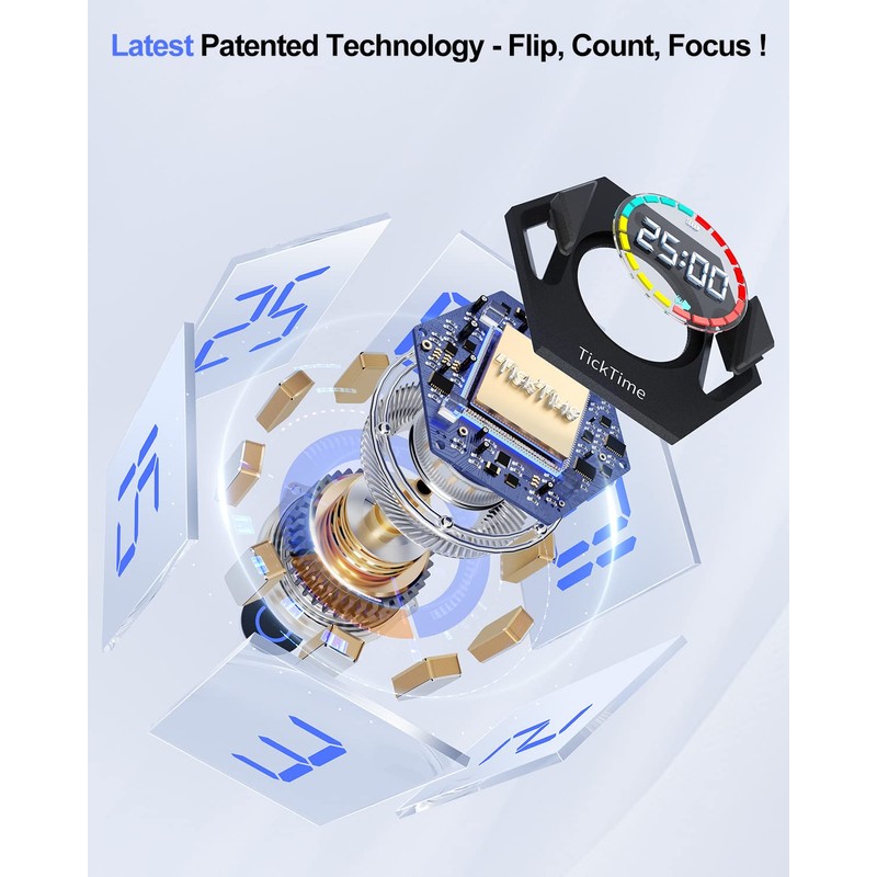 Ticktime Pomodoro Timer, Productivity Timer Cube, 3/5/10/15/25/30 Min Presets, Custom