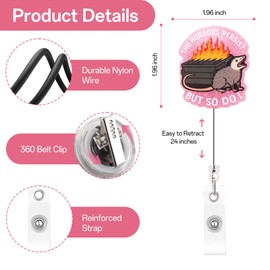 Funny Nurse Badge Reel, Possum Dumpster Fire Badge Holder with Retractable Clip, Cute Gifts for Nursing Student RN LPN CNA MA Medical Worker Teacher Doctor