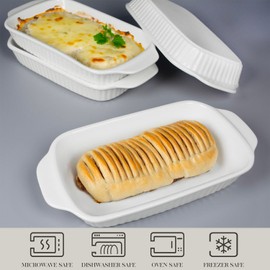 dingdaer 8" x 5" Small Au Gratin Baking Dish with Handles, Set of 4, 15 Oz Ceramic Casserole Dishes, for Oven Roasting, Au Gratin Pans Set for Individual portion, Lasagna, Pie, Gratin, Kitchen Home