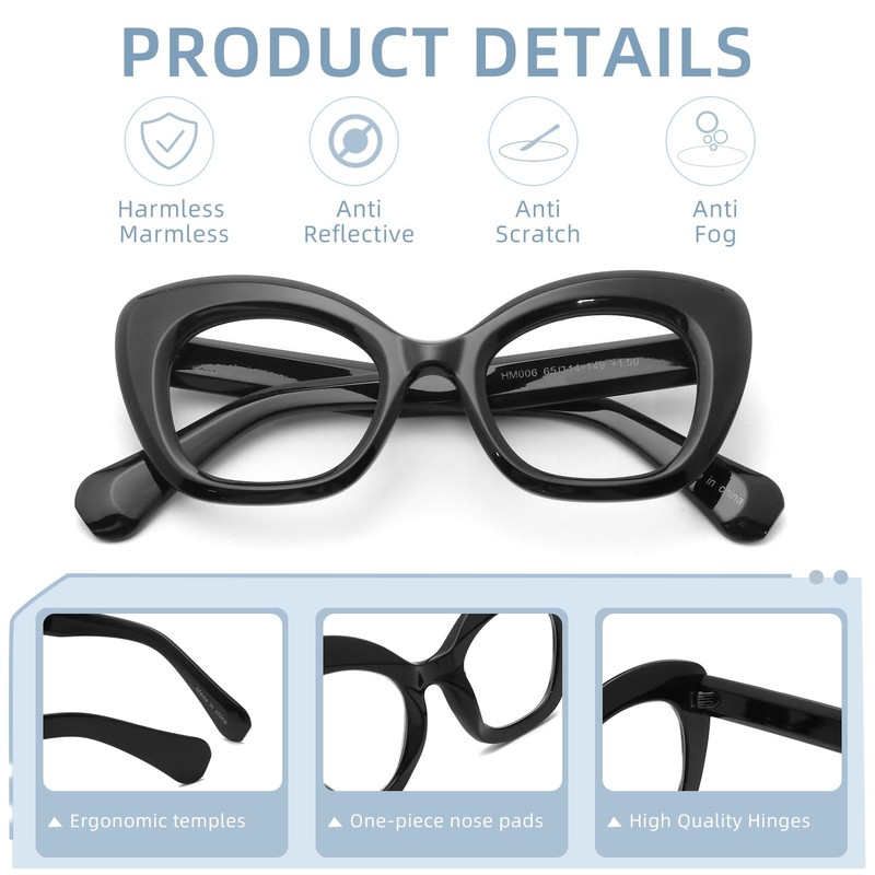Oversized Cat Eye Reading Glasses for Women, Fashion Computer Blue