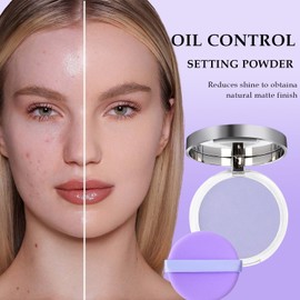 Control de Aceite En Polvo Mate de Lavanda,Polvo Fijador Mate Sin Poros para Mujeres, Acabado de Maquillaje Suave y Agradable para La Piel,Control de Brillo 12h,Ideal para Todo Tipo de Piel (Morado)