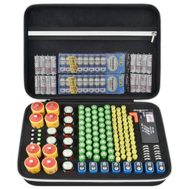 Battery Storage Organizer Box with Tester BT-168, Variety Case Holds 140+ AA, AAA, C, D, 9V, Lithium 3V Button Batteries- Not Includes Batteries(Black)