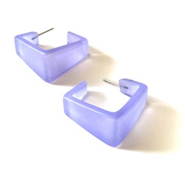Periwinkle Frosted Lucite Wide Cubist Hoop Earrings -