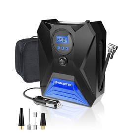 E-SMARTER Car Tyre Inflator Air Compressor, Car Tyre Inflator 12v, Protable Car Tyre Pump 120W/150 PSI/10.5 Bar with 3 Nozzle Adaptors, LED Light, Suitable for Car, Bicycle, Motorcycle, Ball