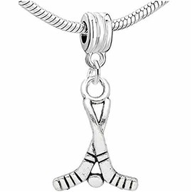 Sexy Sparkles Ice Hockey Stick Dangle Charm Bead For Snake Chain Charm Bracelet