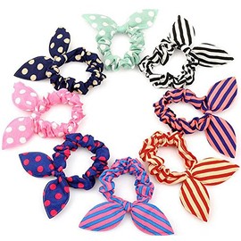 Pack of 20 Cute Girls Ladies Rabbit Ears Hair Bands Ropes Ponytail Holder Elastic Cotton Stretch Hair Styling Tools Headband Hair Scrunchie Hair Accessories (Color Random)