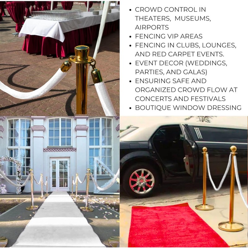4PCS White Velvet Rope 5FT – Silver Snap Ends Stanchion