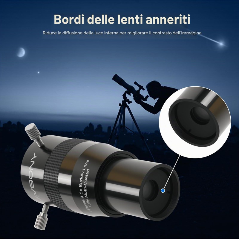 Svbony SV216 Lenti di Barlow 3x, 1.25" Metallo Barlow 4-Elementi