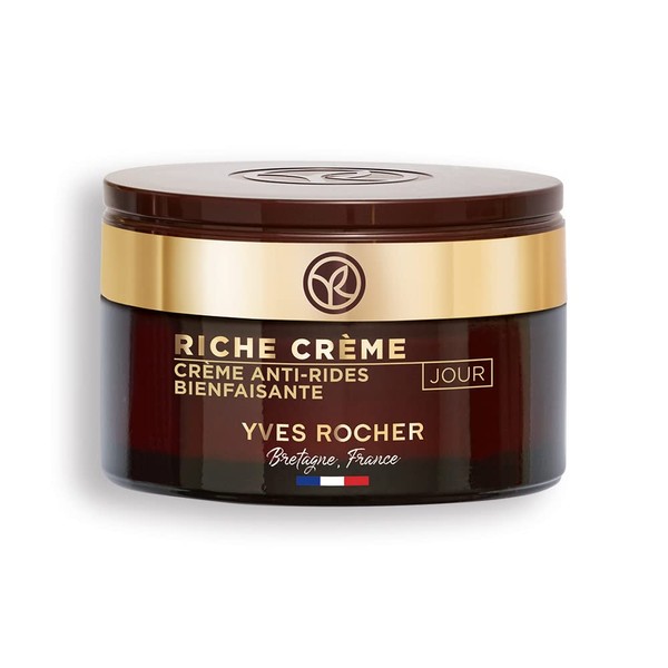 Yves Rocher Riche Creme Anti-Wrinkle Pampering Day Cream Regenerating Anti-Ageing Day Cream Reduces Wrinkles 1 x Glass Jar 50 ml