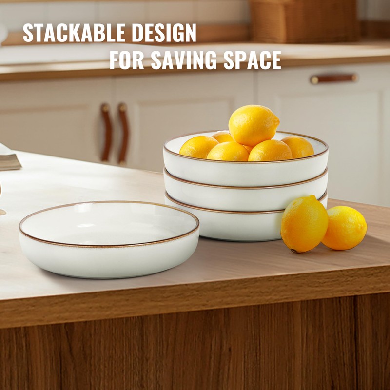 Herogo Stoneware Pasta Bowls Set of 4, 37 Ounce Large