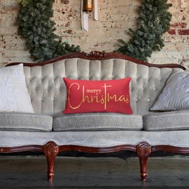 TAJWE Christmas Red Gold Pillow Cover 12 x 20 mas Decor Throw Lumbar Cushion Case for Couch Sofa Home Decoration