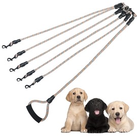 5 Dog Leash, Reflective Heavy Duty Five Way Dog Leash, Suitable for All Types of Dogs, Multiple Dog Leash, 360° Swivel Tangle Free with Comfortable Handle, Support Add to Multiple Rope, Orange