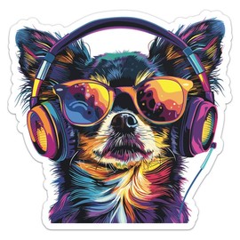 DJ Chihuahua Dog Sticker - Waterproof Vinyl Decal for Car Bumper, Laptop, Water Bottle, Bookcases, Wall, and Window, Size - 3'' Longer Side