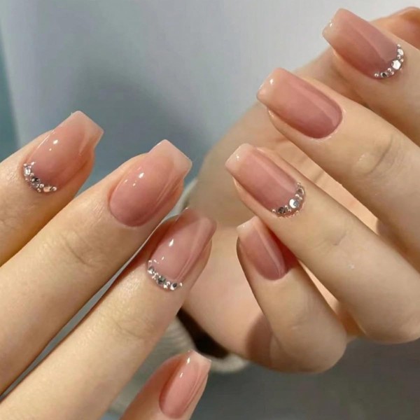 Square Press on Nails Medium Length - Nude Fake Nails
