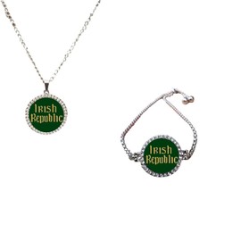 Set Of 2 Irish Republic Easter Rising Ireland Silver Colour Bracelet And Necklace And Gift Boxes