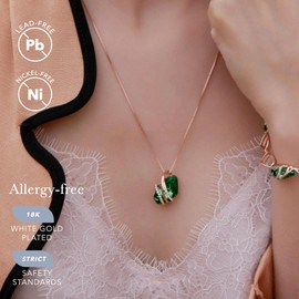 Leafael Wish Stone Pendant Necklace with Green Birthstone Crystal for May, 18K Rose Gold Plated, 18" + 2" Chain