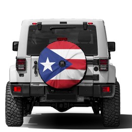 Dujiea Puerto Rico Flag Spare Tire Cover with Backup Camera Hole, Universal Wheel Tire Cover Tire Protectors for Jeep Trailer RV Van SUV Truck Camper and Many Vehicle 17inch