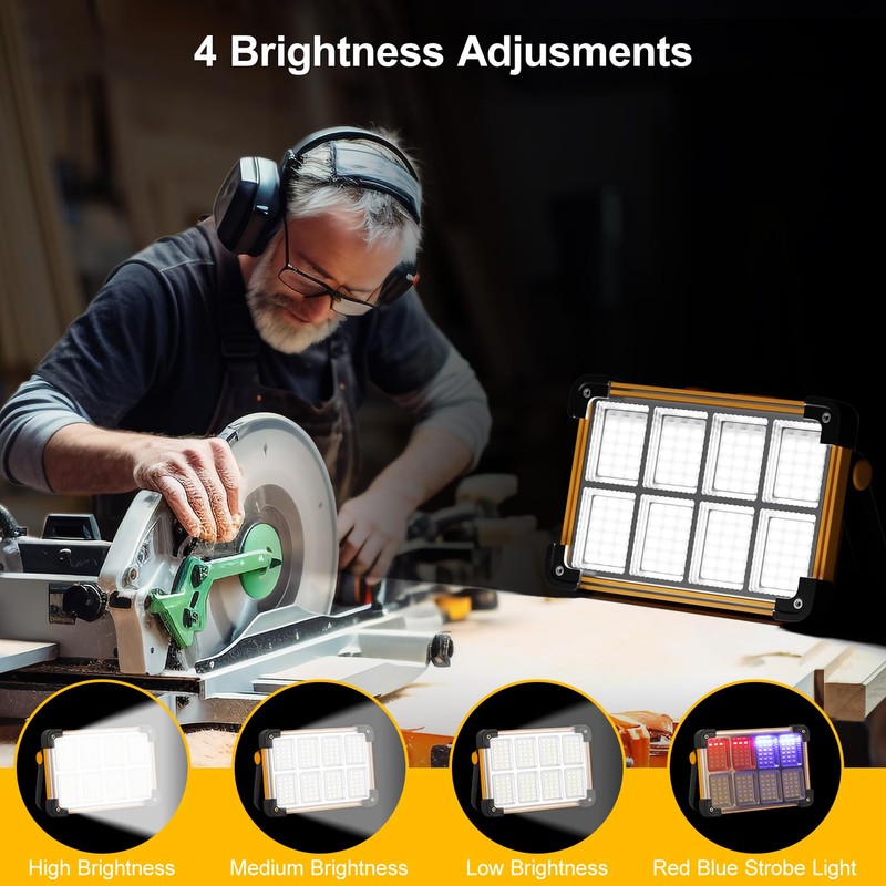 Led Baustrahler Akku Solar Arbeitsleuchte Tragbare, 4 Modi LED Strahler