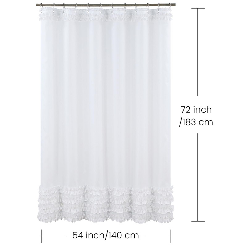 BESTRIPES Ruffle Stall Shower Curtain, White Fabric Narrow Shower Curtain