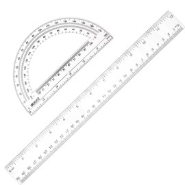 2 Packs 12 Inch Plastic Ruler and 6 Inch Plastic Protractor Set Clear Math Geometry Set Protractors Classroom Set Transparent School Supplies Rulers for School Classroom Home Office Drawing