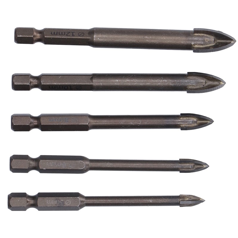 5Pcs Cross Hex Drill Bit Carbide Glass Drills Bits Concrete