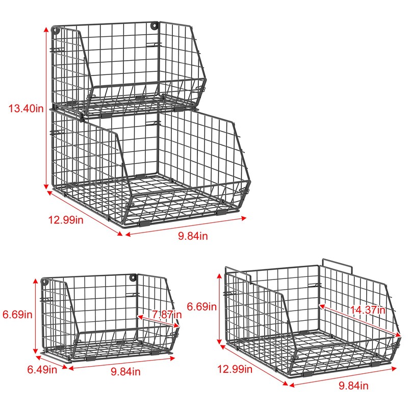 2 Tier Stackable Wire Basket-Kitchen Counter, Pantry Organization and Storage