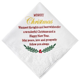 HOULIFE Embroidered Christmas Handkerchiefs for Men and Women, Soft Cotton Handkerchiefs for Christmas, Women's Handkerchief with Christmas Cards Envelope, Colour: 2-1 piece