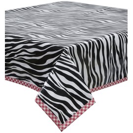 Freckled Sage Oilcloth Tablecloth Zebra with Pink Gingham Trim You Pick The Size 60 x 120