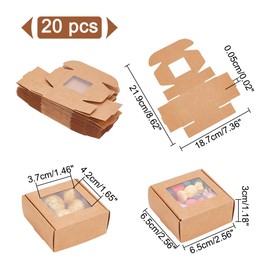 HOBBIESAY 20Pcs Folding Paper Box with Clear Window Square Brown Paper Boxes Mini Crafts Present Boxes for Wedding Birthday Party Jewelry Candy Festival Gift Packaging,Size:2.6x2.6x1.2inch