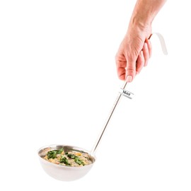 Restaurantware Met Lux 16 Ounce Serving Ladle, 1 With Hook Handle Soup Ladle - Dishwasher-Safe, Corrosion-Resistant, Stainless Steel, For Stirring, Pouring, & Serving