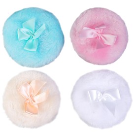 Hsthe Sea 4 Pieces Large Fluffy Powder Puff 9cm Super Soft Washable Reusable Plush Powder Puff for Face and Body Loose Powder Puff Wet Dry Makeup Tools