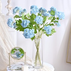 Waipfaru 4PCS Hydrangea Artificial Flowers, Real Touch Flowers, 26.8" Faux Hydrangea Flowers, Latex Real Touch Hydrangea, Fake Flowers for Home Decor Party Bouquet Wedding Decoration, Blue